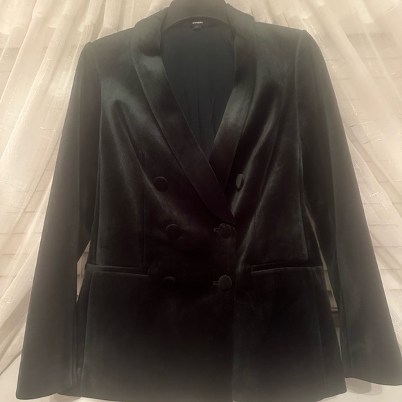 Express Velvet Double Breasted Shawl Collar Blazer Size XS Emerald Green. - Picture 3 of 10